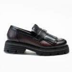 pantofi loafers dama bordo piele naturala franjuri vagam 2085