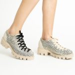 Pantofi Crem cu Siret si Talpa Inalta 1711 - imagine 2
