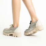 Pantofi Crem cu Siret si Talpa Inalta 1711 - imagine 4
