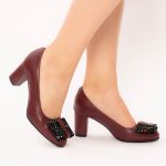 Pantofi Bordo cu Toc Gros Vagam1459 - imagine 2