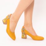 Pantofi Galbeni-Mustar cu Toc Gros Vagam1482 - imagine 2