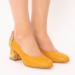 Pantofi Galbeni-Mustar cu Toc Gros Vagam1482 - imagine 6