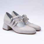 Pantofi Gri Deschis cu Barete si Toc Gros Scurt Vagam 1874