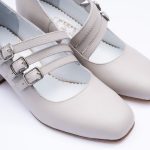 Pantofi Gri Deschis cu Barete si Toc Gros Scurt Vagam 1874 - imagine 4