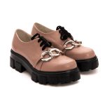 Pantofi Roz cu Siret si Talpa Inalta 1331 - imagine 2