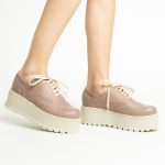 Pantofi Roz Pal cu Siret si Talpa Inalta 1721 - imagine 5