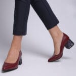 Pantofi Bordo cu Toc Gros Vagam0309 - imagine 3