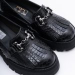 Pantofi Loafers Negri cu Franjuri si Talpa Inalta Vagam1755 - imagine 3