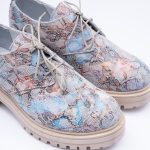 Pantofi Bleu Inflorati cu Siret si Talpa Inalta Vagam 1892 - imagine 3
