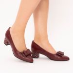 Pantofi Bordo cu Toc Gros Vagam1476 - imagine 5