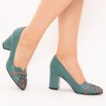 Pantofi Turcoaz cu Toc Gros Vagam1444 - imagine 2