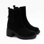 Ghete Scurte Negre din Piele Intoarsa cu Fermoar Lateral Vagam1656 - imagine 3