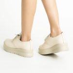 Pantofi Crem cu Siret si Talpa Inalta 1716 - imagine 2