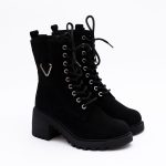 Ghete Negre din Piele Intoarsa cu Siret si Fermoar Lateral Vagam1651 - imagine 2