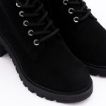 Ghete Negre din Piele Intoarsa cu Siret si Fermoar Lateral Vagam1651 - imagine 4