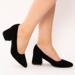 Pantofi Negru Catifea cu Toc Gros Vagam1453 - imagine 2