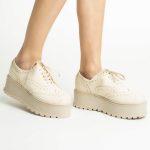 Pantofi Crem cu Siret si Talpa Inalta 1707 - imagine 4