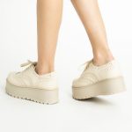 Pantofi Crem cu Siret si Talpa Inalta 1707 - imagine 7