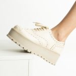 Pantofi Crem cu Siret si Talpa Inalta 1707 - imagine 2