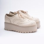 Pantofi Crem cu Siret si Talpa Inalta 1707 - imagine 6