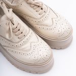 Pantofi Crem cu Siret si Talpa Inalta 1707 - imagine 3