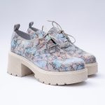 Pantofi Bleu Inflorati cu Siret si Talpa Inalta Vagam 1872 - imagine 2