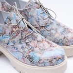 Pantofi Bleu Inflorati cu Siret si Talpa Inalta Vagam 1872 - imagine 3