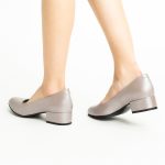 Pantofi Gri Sidefat cu Toc Gros Scurt Vagam1732 - imagine 7