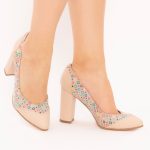 Pantofi Crem cu Toc Gros Vagam1486 - imagine 2
