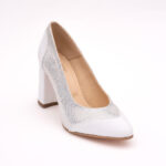 Pantofi Albi cu Imprimeu cu Toc Gros Vagam0812