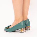 Pantofi Turcoaz cu Toc Gros Vagam1491 - imagine 6