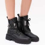 Ghete Negre cu Siret si Fermoar Lateral Vagam1435 - imagine 4