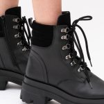 Ghete Negre cu Siret si Fermoar Lateral Vagam1439 - imagine 5