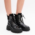 Ghete Negre cu Siret si Fermoar Lateral Vagam1424 - imagine 5