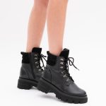Ghete Negre cu Siret si Fermoar Lateral Vagam1432 - imagine 6