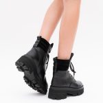 Ghete Negre cu Siret si Fermoar Lateral Vagam1432 - imagine 5