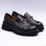 Pantofi Dama Loafers Gri Antracit cu Talpa Inalta Vagam 2094