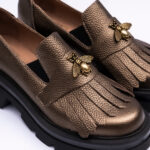 Pantofi Dama Loafers Bronz Bizonat cu Talpa Inalta Vagam 2108