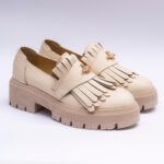 Pantofi Dama Loafers Crem cu Talpa Inalta Vagam 2119