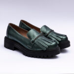 Pantofi Dama Loafers Verde Sidefat cu Talpa Inalta Vagam 2110
