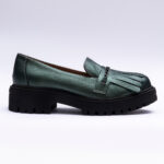 Pantofi Dama Loafers Verde Sidefat cu Talpa Inalta Vagam 2110 - imagine 4