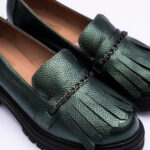 Pantofi Dama Loafers Verde Sidefat cu Talpa Inalta Vagam 2110 - imagine 2